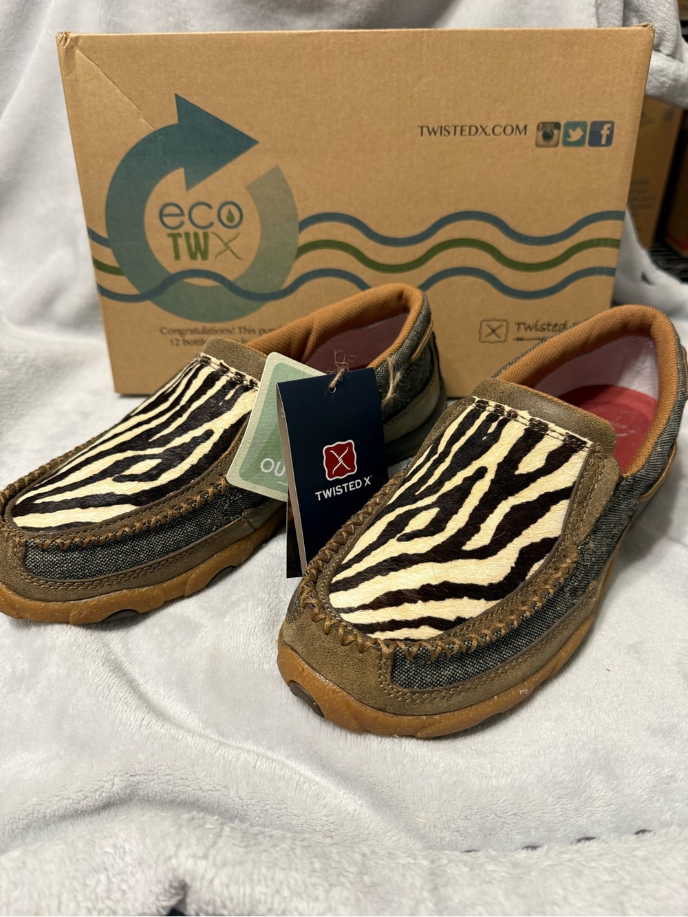 Twisted X Women’s Zebra Print Slip-On Moccasins - Brown/Black/White